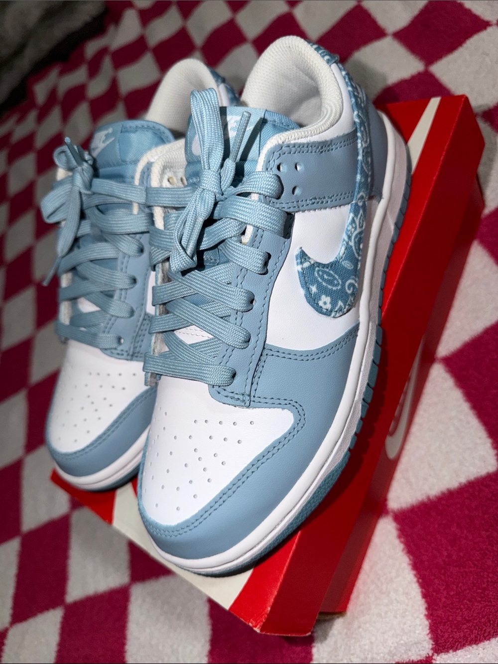 Worn Once Nike Light Blue Paisley & White Dunks Women’s 7